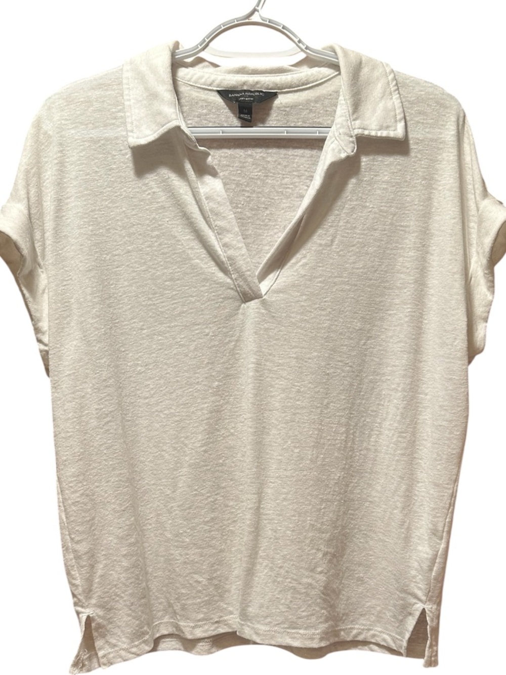 Banana Republic 50% Linen White Polo-Style Short Sleeve Shirt